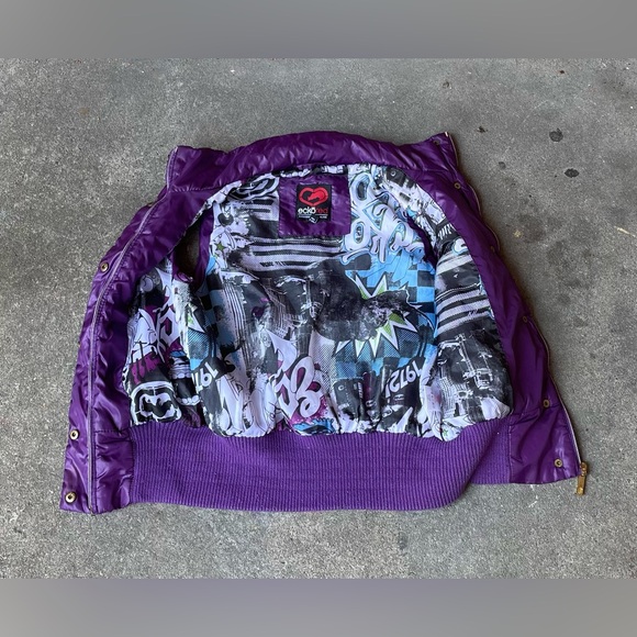 Vintage Y2k Women’s Echo Red Full Zip Puffer Vest Size Small Purple/gold - Picture 3 of 6